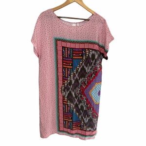 Anthropologie HEYHOE Askew Silk Shift Sheath Patchwork Kaleidoscope Dress Medium